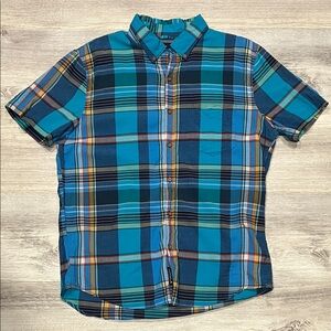 Men's American Eagle Blue Plaid Short Sleeve Button Down Shirt